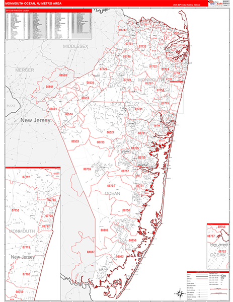 Monmouth-Ocean Metro Area Wall Map